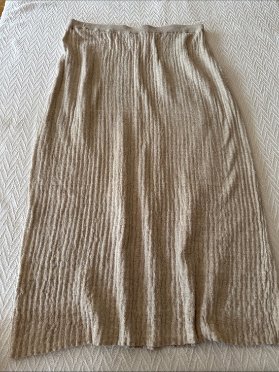 SPANNER Dresses & Skirts - SPANNER linen cotton neutral Beige Ribbed Knit Maxi Skirt slit minimalist beach